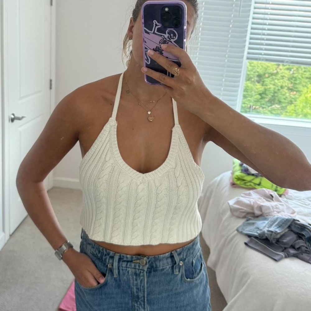 White knit halter top